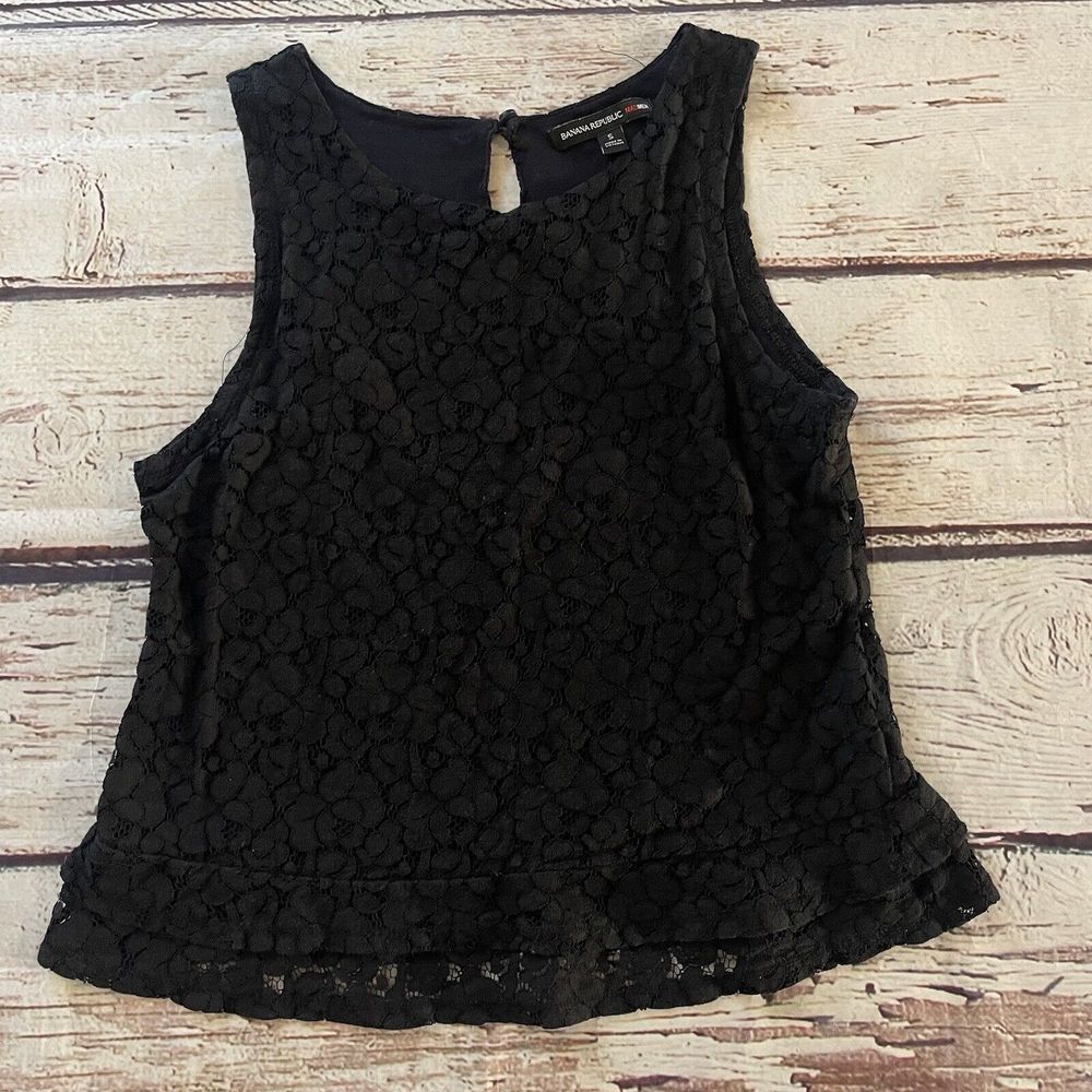 Banana Republic Mad Men Top Womens S‎ Small Black Floral Lace Sleeveless Blouse